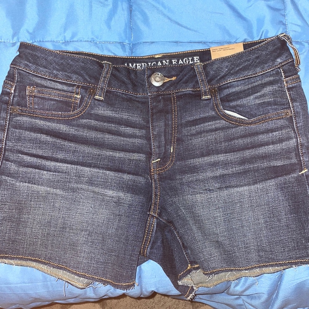 AE Shortie dark wash jean shorts